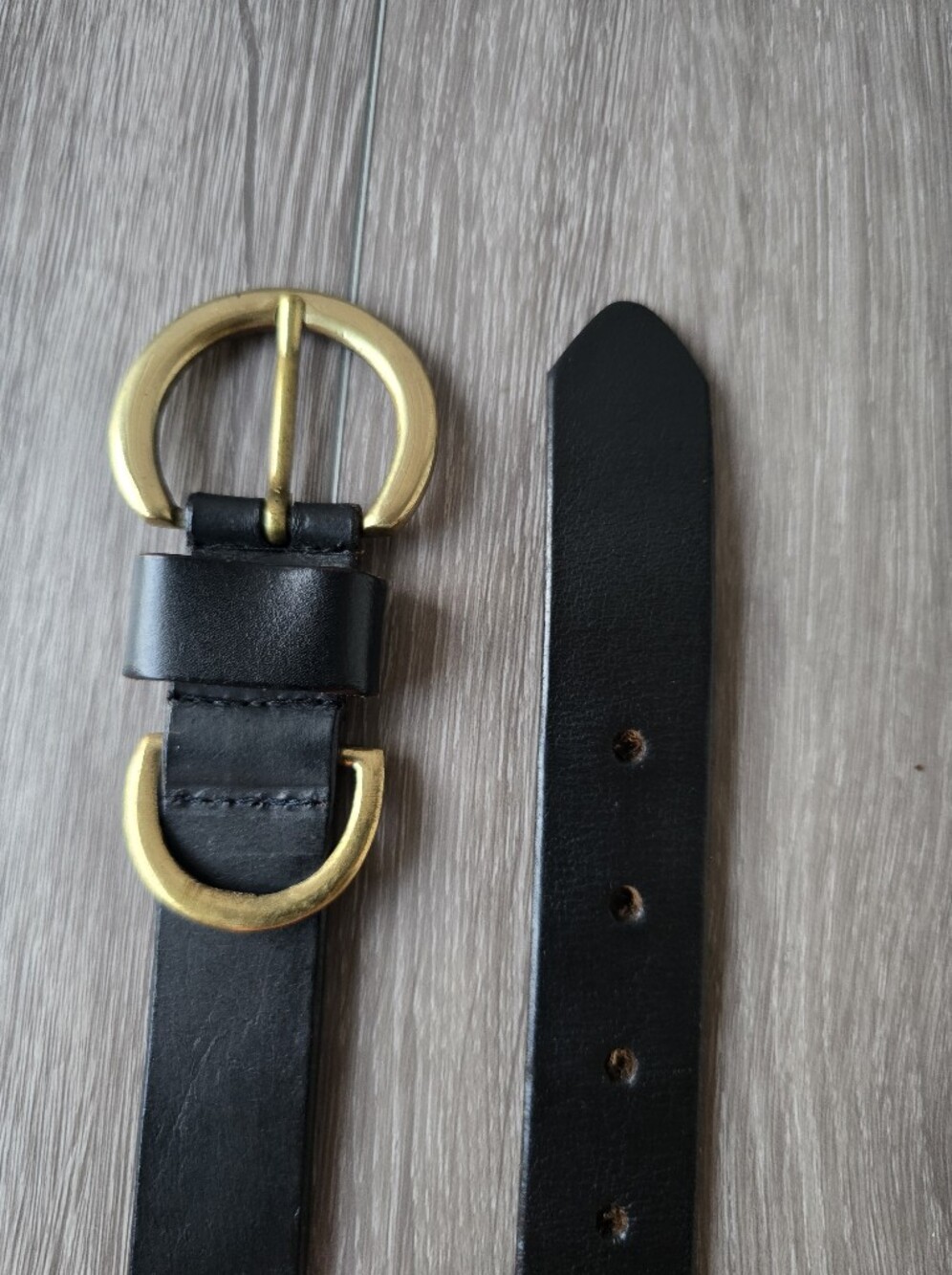 Amiee Lynn Black Genuine Leather Belt Solid Brass Double Ring Buckle Size S Boho